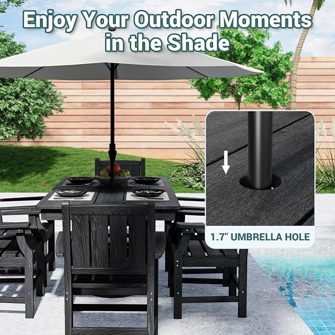 Pamapic 7 PCS Outdoor Dining Set, Spacious HDPE Outdoor Table and Chairs - Image 2