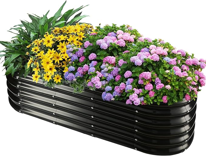 17" Tall Outdoor Garden Raised Garden Bed Kits, 5ft X 2ft Oval, 0.8MM Thick by YSEJOMP
