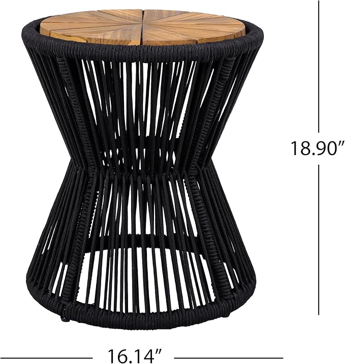 Scott Living Nara 18.9" Acacia Wood Outdoor Side Table, Metal Frame+Woven Rope - Image 2