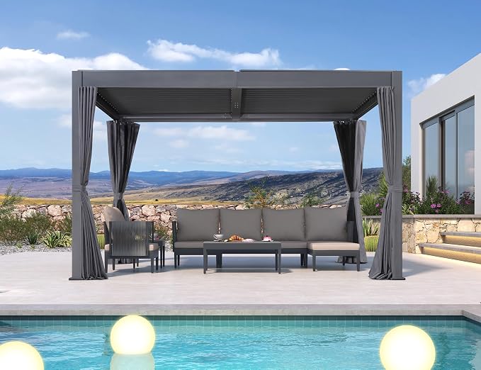 PURPLE LEAF Louvered Pergola 10' x 13' Outdoor Aluminum Modern Gray Pergola by PURPLELEAF