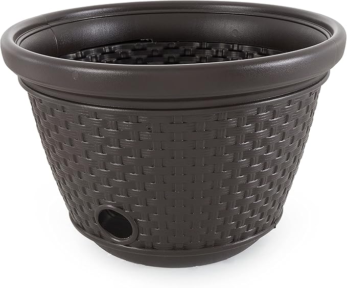 Suncast 4 Pack Wicker Hose Pot, Decorative Resin Garden Hose Storage, 100ft - Image 2