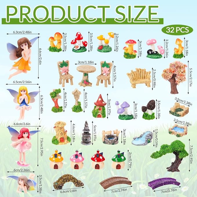 32 Pcs Fairy Garden Accessories Mini Fairy Figures Miniature Table and Chairs - Image 2