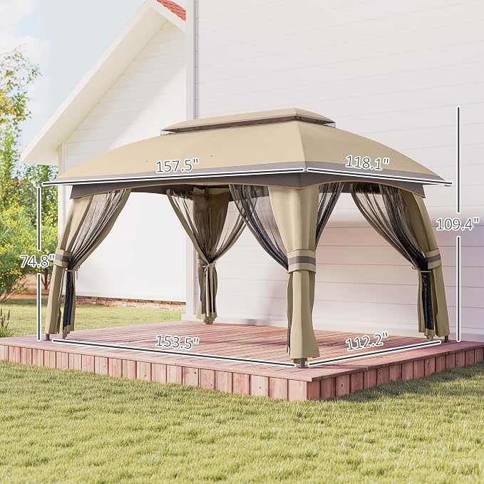 Outsunny 10' x 13' Patio Gazebo, Outdoor Gazebo Canopy Shelter - Image 7