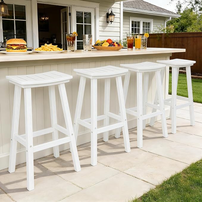 Outdoor Bar Stools Set of 4, 29 Inch All-Weather HDPE Bar Height Chairs - Image 7