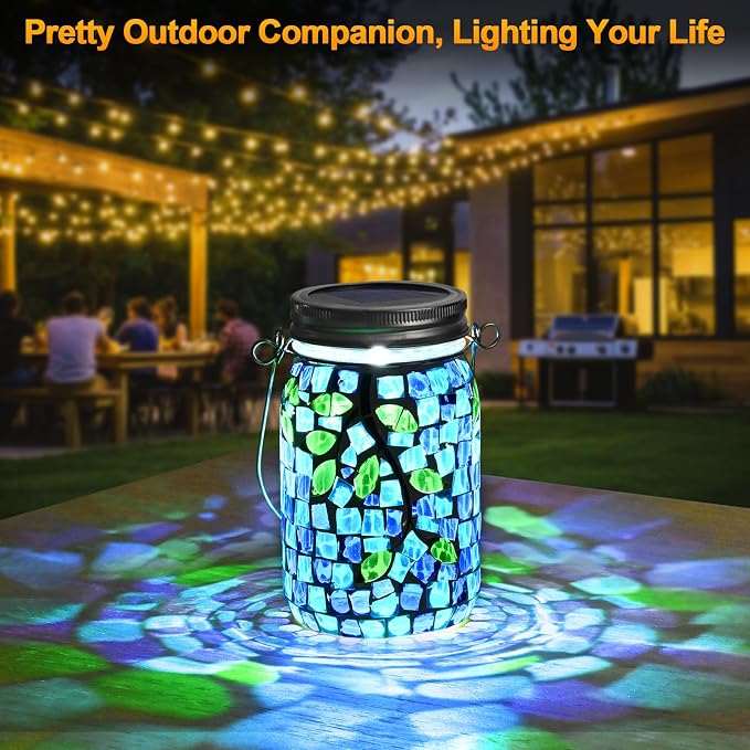 Uspring Stained Glass Mosaic Solar Lanterns Outdoor Waterproof Garden Decor - Image 4