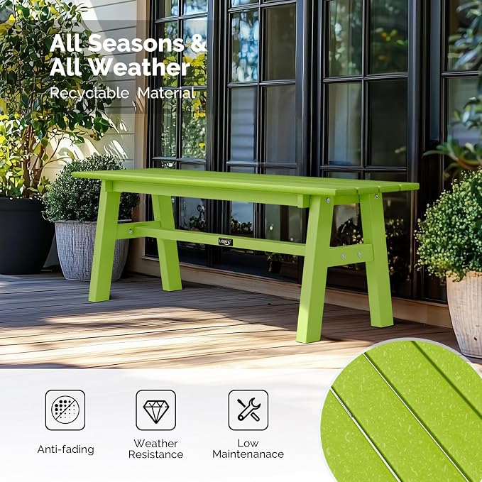 VINGLI 47” Outdoor Bench Garden Bench HDPE Porch Bench w/Metal Legs, Poly - Image 4