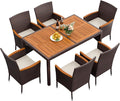 Flamaker 7 Piece Patio Dining Set Outdoor Acacia Wood Table and Chairs by Flamaker
