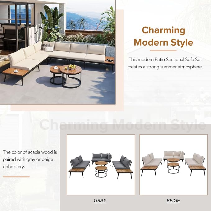 LUMISOL 6 Piece Patio Furniture Set, Outdoor Sectional Sofa Set - Image 8