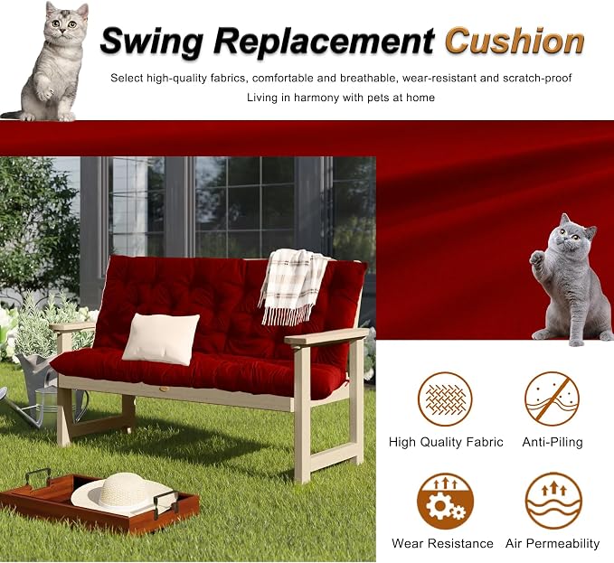 2-3 Seat Swing Replacement Cushion, Outdoor Bench Cushions - Image 2