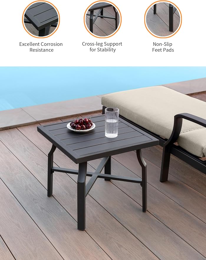 3 Pieces Outdoor Chaise Lounge Set, Aluminum Pool Lounge Chairs - Image 7