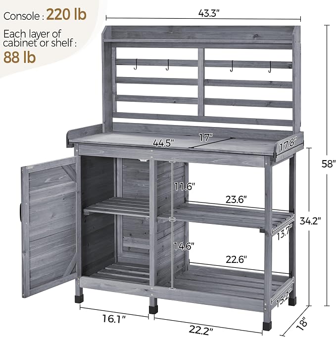 Yaheetech Outdoor Potting Bench, Large Horticulture Work Table Workstation - Image 3