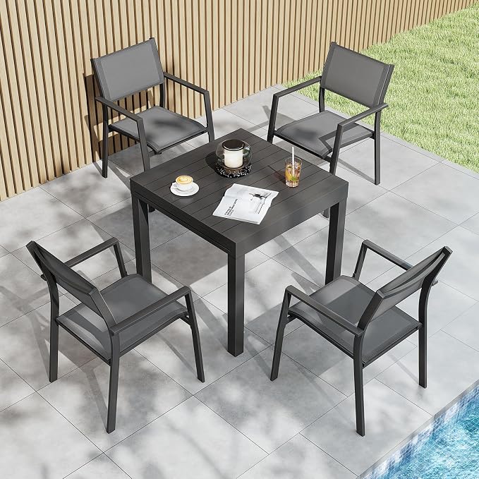 5 Pieces Outdoor Dining Set, Never-Rust Aluminum Expandable Patio Dining Table by SeeHill