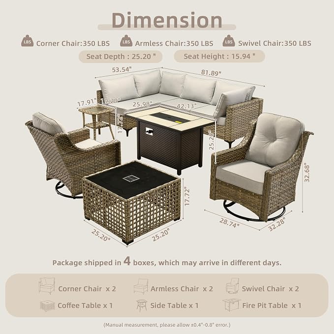 9-Piece Outdoor Sectional Sofa Set w/ 42" Fire Pit – L-Shaped Wicker Patio - Image 8