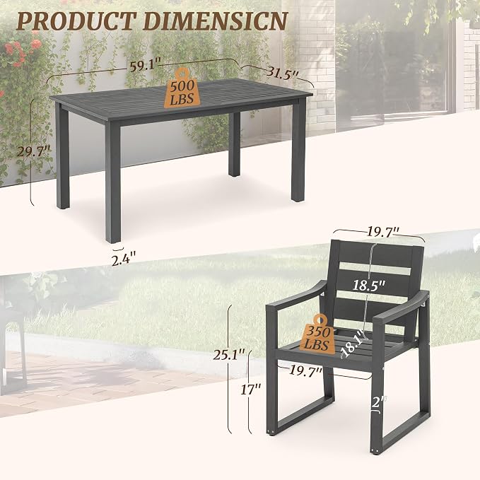 Patio Table and Chairs Set, HDPS 5-Piece Outdoor Dining Set, Patio Furniture - Image 3