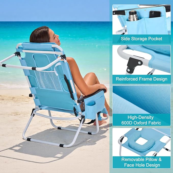 MOPHOTO Oversized Beach Lounge Chair, 5-Position Adjustable Tanning Chair - Image 5