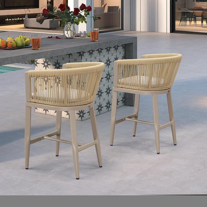 PURPLE LEAF Counter Height Bar Stools Set of 2 Rattan Bar Stools - Image 3
