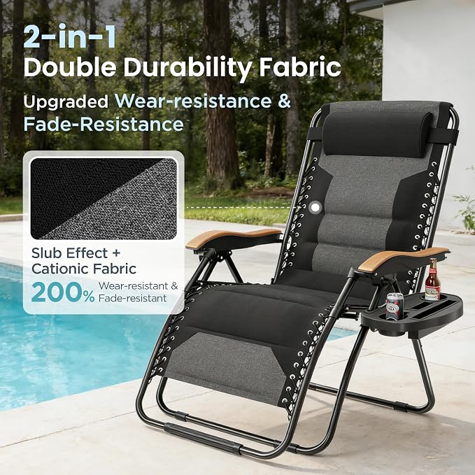 PHI VILLA XXL Oversized Padded Zero Gravity Chair, Foldable Patio Recliner - Image 6