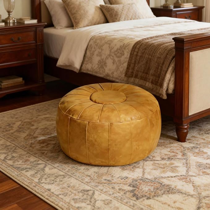 Thgonwid Unstuffed Moroccan Storage Pouf Foot Stool Ottoman Seat Handmade Faux - Image 2