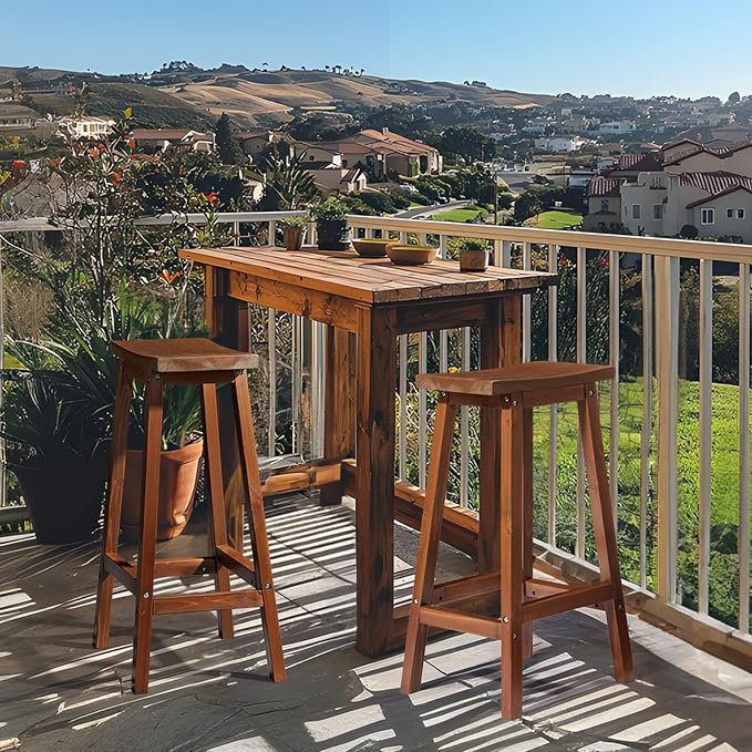 VINGLI Outdoor Bar Stools Set of 2, Solid Cedar Wood Barstools - Image 2