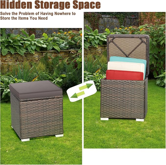 RELAX4LIFE Wicker Outdoor Storage Ottoman, 2-Piece Rattan Footstool w/Removable - Image 6