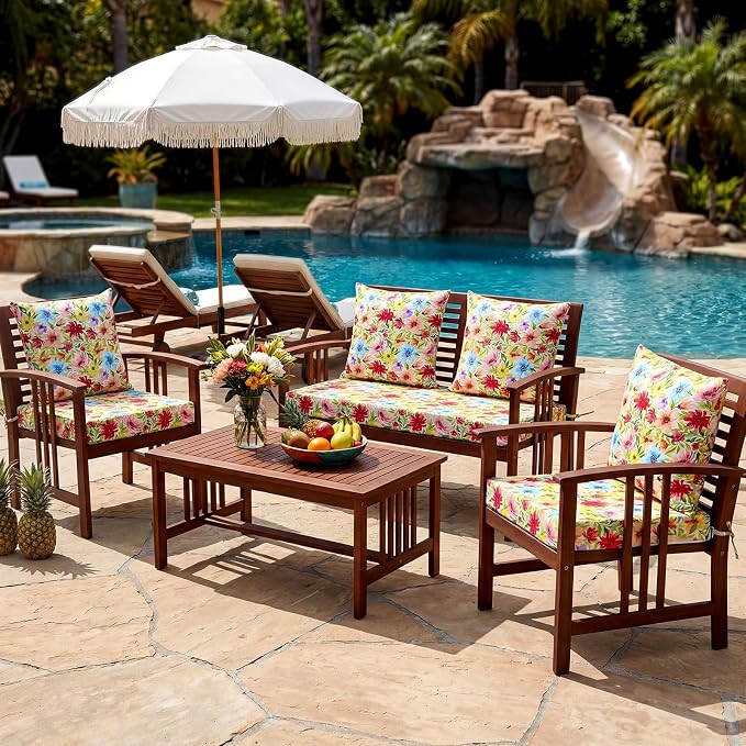 Hoteam 4 Set Outdoor Chair Patio Cushions 20 x 20 Inch Deep Seat Waterproof - Image 6