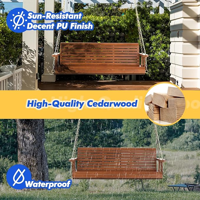 VINGLI Upgraded Patio Wooden Porch Swing - Image 5