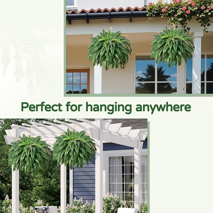 128 Leaves Fake Ferns, Large Artificial Boston Fern, Faux Fern Plants - Image 8