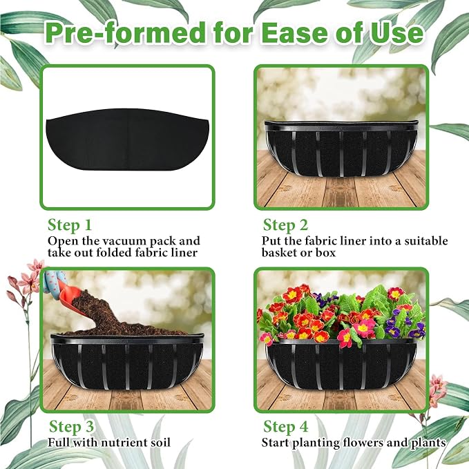 Riare 6 Pack 30 Inch Black Felt Window Box Liners- Fabric Trough Planter Basket - Image 5