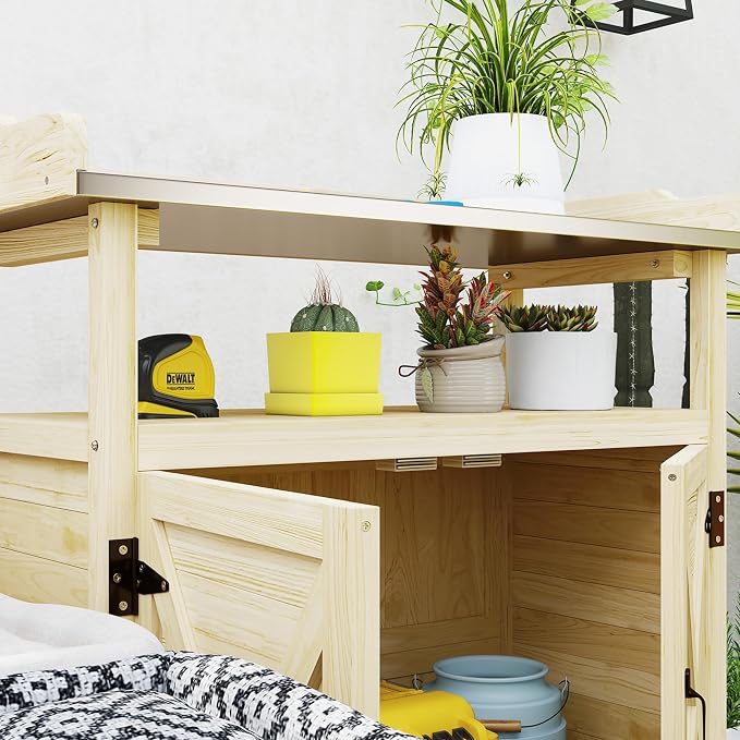 Outsunny Outdoor Wooden Potting Bench Table, Garden Workstation - Image 6
