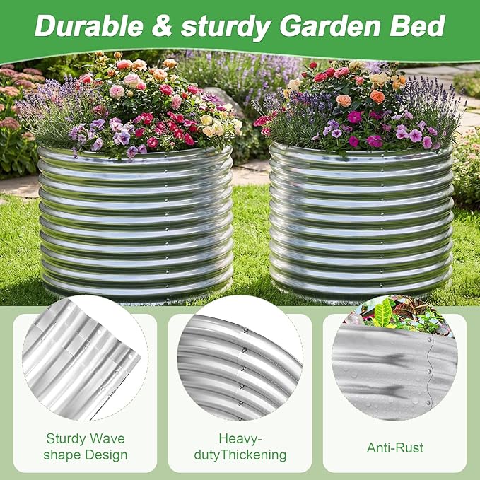 AHEONLAR 2 Pack 3x3x3ft Round Galvanized Raised Garden Bed Outdoor Metal - Image 5