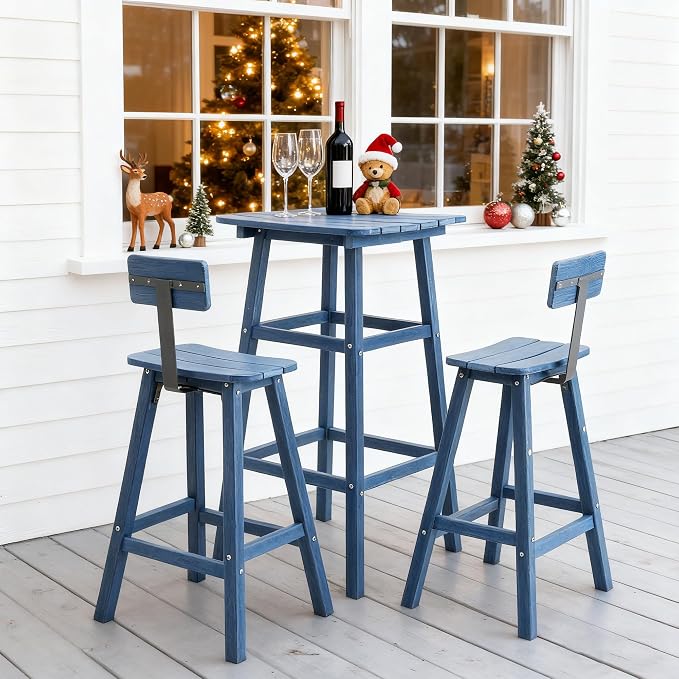 3-Piece Outdoor Counter Height Bar Table Set, HDPE Weather Resistant - Image 9