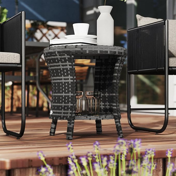 Outsunny 18" Outdoor Wicker Coffee Table, 2-Tier Patio Side Table - Image 9