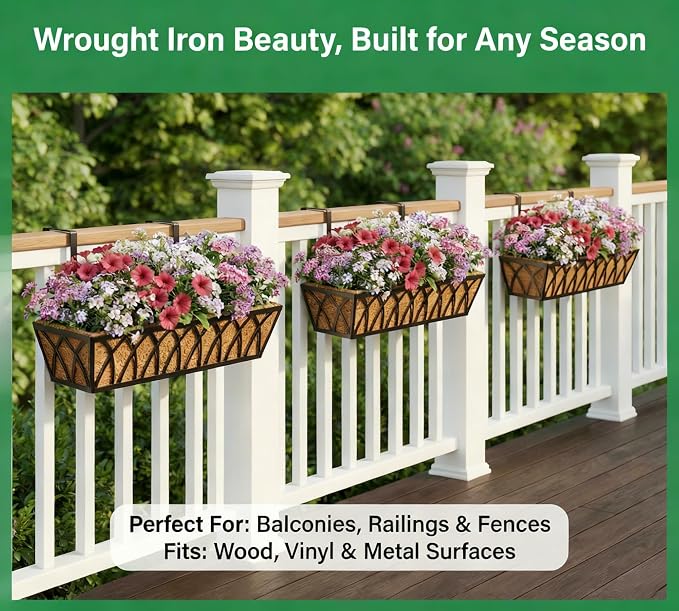 30 Inch Window Deck with Coco Liner, Fence Metal Hanging Flower Planter Window - Image 8