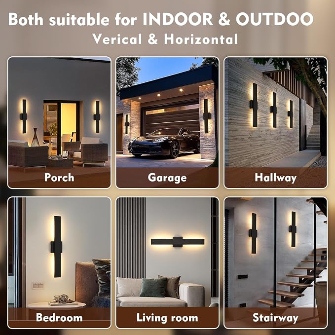 23.6inch Long Outdoor Modern LED Wall Light, 24W Waterproof IP65 Warm White Led - Image 8