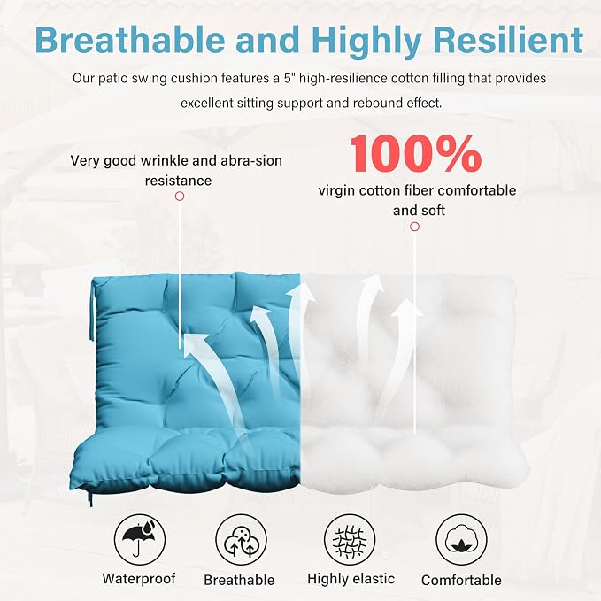 Porch Swing Cushion with Backrest, Waterproof Bench Cushion - Image 4