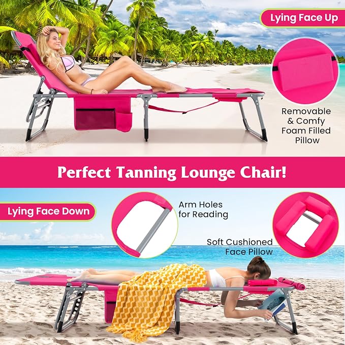 GYMAX Tanning Chair, 330LBS Beach Lounge Chair - Image 5