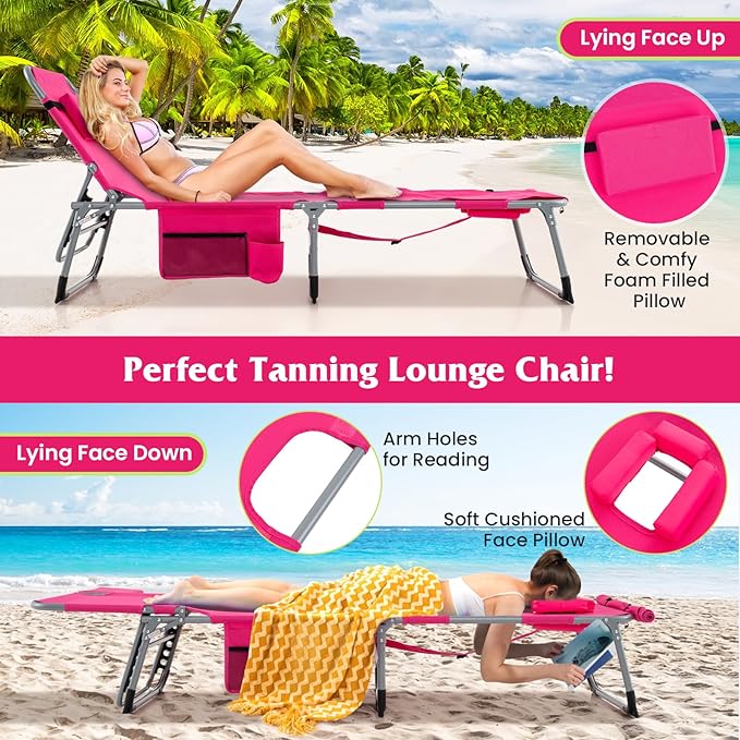 GYMAX Tanning Chair, 330LBS Beach Lounge - Image 5