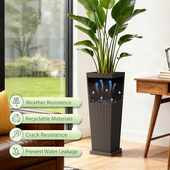 Set of 2 32 Inch Tall Plastic Planters - Image 2