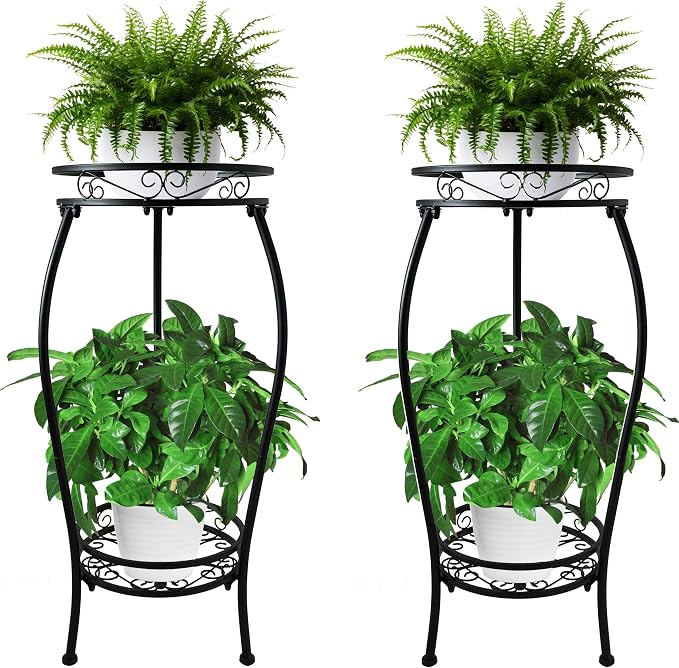 CASIMR 2Pack Plant Stand Indoor Outdoor, 2 Tier 26.6" Tall Metal Potted Holder by CASIMR