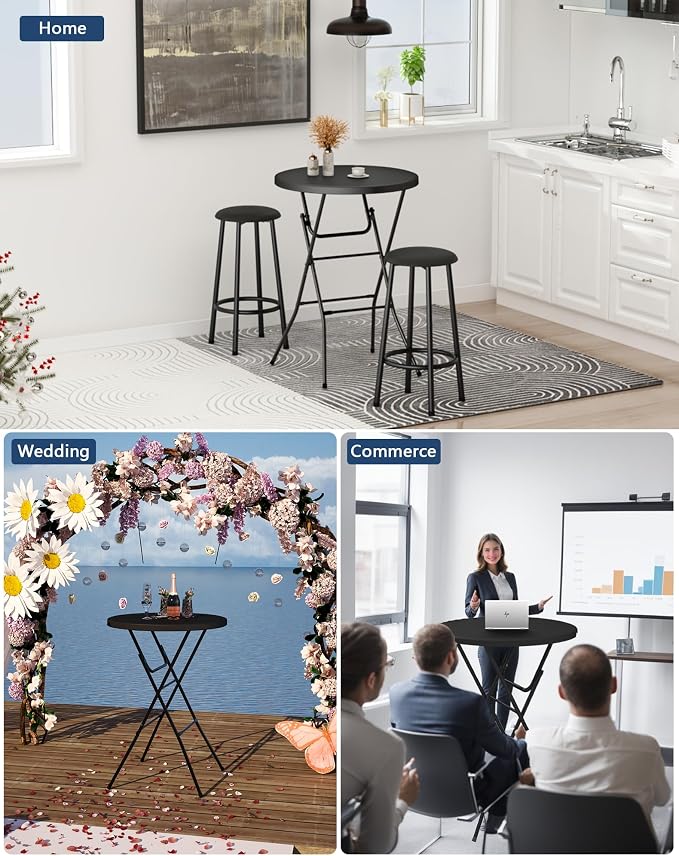 Round Folding Table, Portable Plastic Table w/Thick Table Top, Metal Frame - Image 7