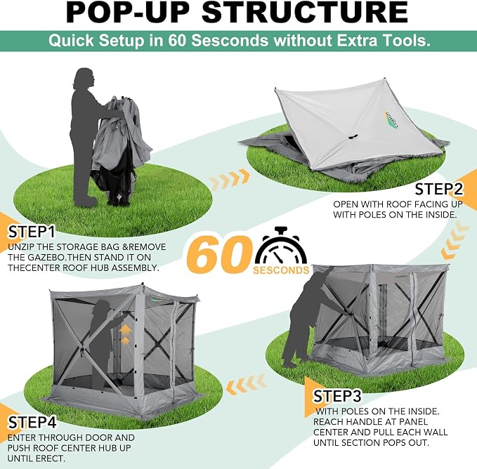 COBIZI 6x6 FT Pop up Gazebo Tent, Waterproof Instant Screen - Image 4