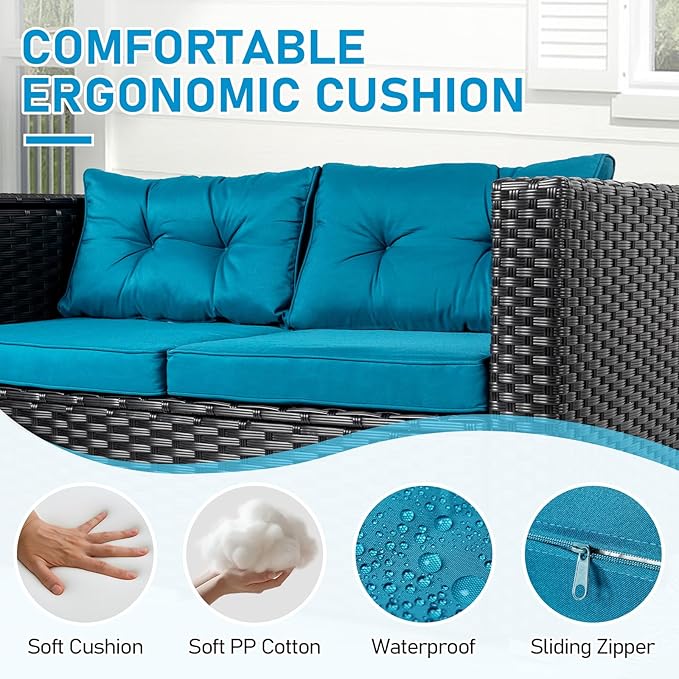 VINGLI 4 Pieces Outdoor Sectional Wicker Patio Furniture Set, Patio Sectional - Image 6