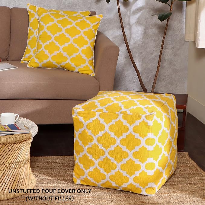 REDEARTH · UNSTUFFED Pouf Ottoman Cover Textured Storage Cube Boho Bean Bag - Image 2