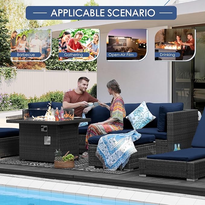 NICESOUL 20 Piece Extra Large Patio Furniture Set w/Fire Pit Table & Chaise - Image 9
