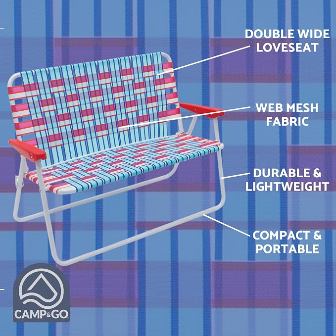 Camp & GO 16.5" High Seat Outdoor Double Wide Loveseat Web Folding Chair - Image 3