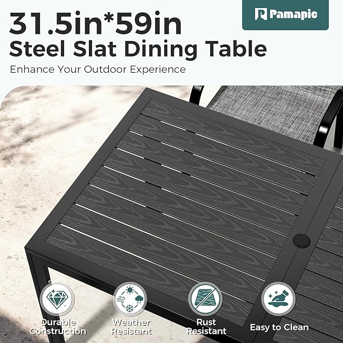 Pamapic Outdoor Dining Sets for 6, Rectangular Steel Slat Table - Image 6