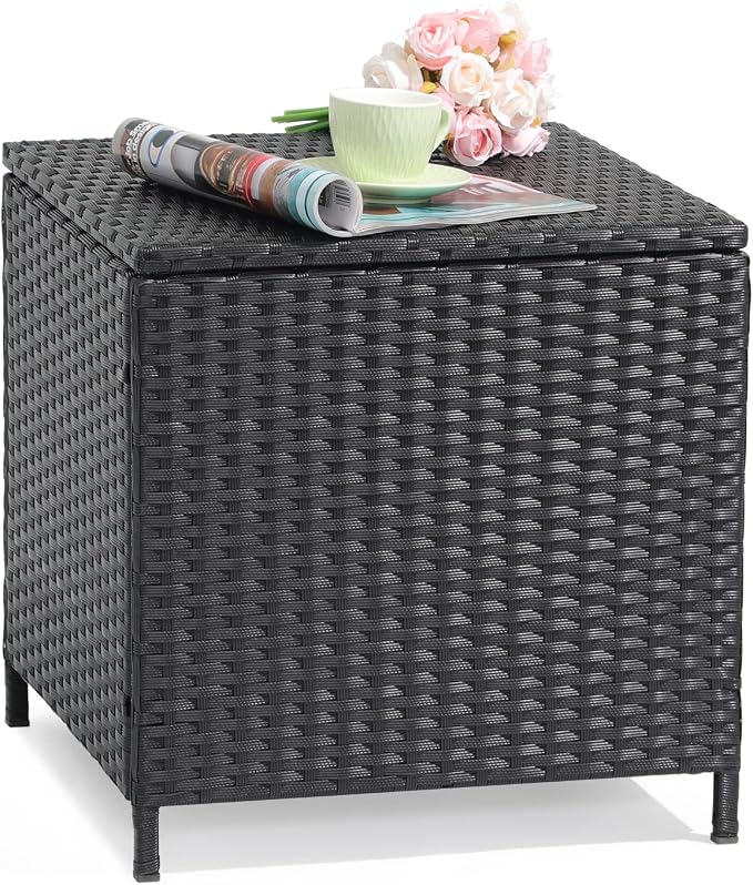 Verano Garden Outdoor Wicker Side Table, Small Storage Rattan Wicker End Table by VeranoGarden