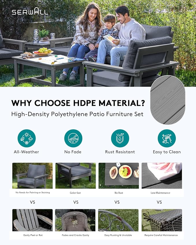 SERWALL HDPE Patio Furniture Set, 7-piece Outdoor Sectional Sofa Set, All - Image 3