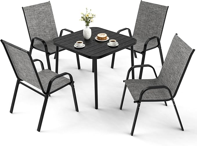 Pamapic Outdoor Dining Sets for 4, Square Steel Slat Table - Image 2