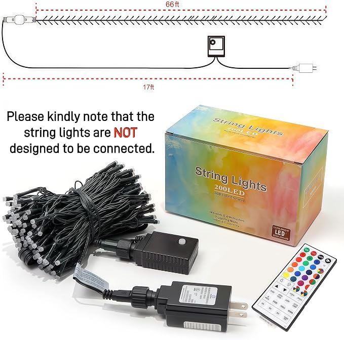 HOME LIGHTING 66ft Christmas Decorative Mini Lights, 200 LED RGB Changing 8 - Image 5